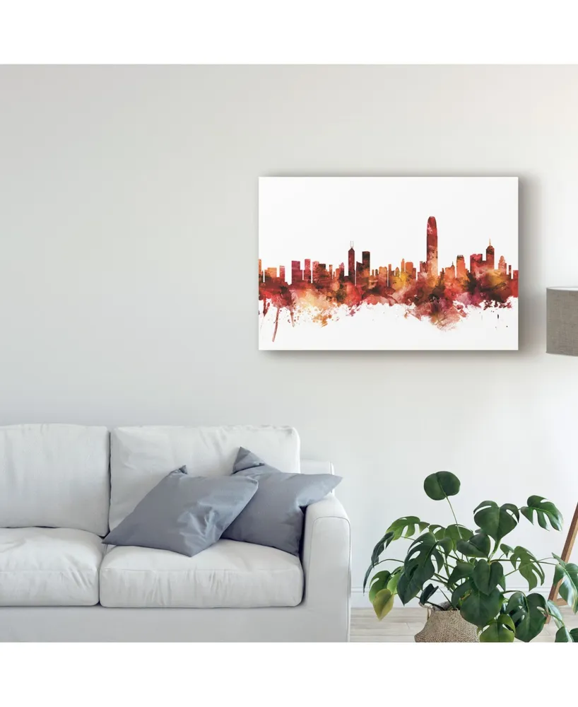 Michael Tompsett Hong Kong Skyline Red Canvas Art - 15" x 20"