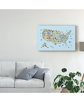 Michael Tompsett Animal Map of United States For Children and Kids Blue Canvas Art - 20" x 25"