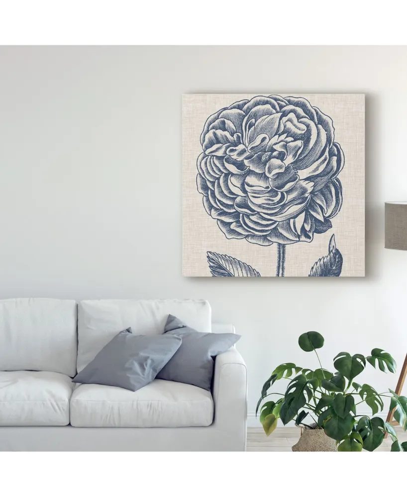 Vision Studio Indigo Floral on Linen V Canvas Art - 15" x 20"