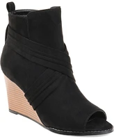 Journee Collection Women's Sabeena Peep Toe Stacked Wedge Booties