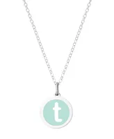 Auburn Jewelry Mini Initial Pendant Necklace Sterling Silver and Mint Enamel, 16" + 2" Extender