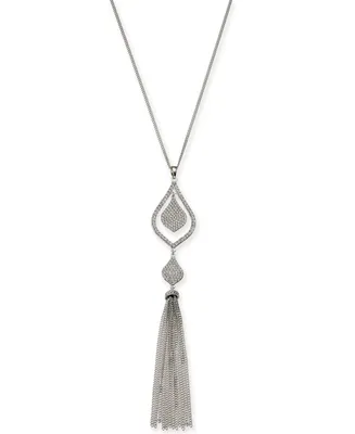 I.n.c. International Concepts Silver-Tone Pave & Chain Tassel Pendant Necklace, 28" + 3" extender, Created for Macy's