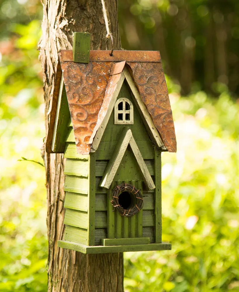 Glitzhome Distressed Solid Wood Birdhouse