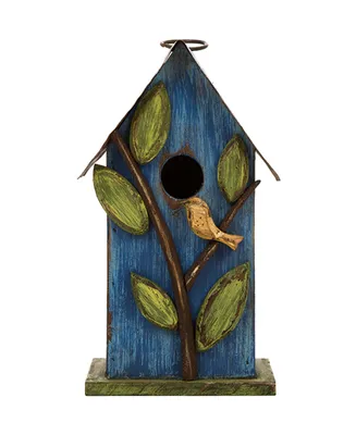 Glitzhome Distressed Solid Wood Birdhouse with Leaves