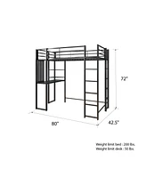 EveryRoom Alix Twin Metal Loft Bed with Desk