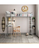 EveryRoom Alix Twin Metal Loft Bed with Desk