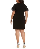 Jessica Howard Plus Flutter-Sleeve Side-Ruched Dress