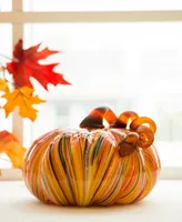 Glitzhome Striped Glass Large Pumpkin