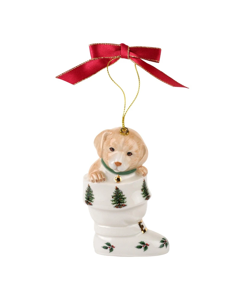 Spode Christmas Tree Puppy in Boot Ornament