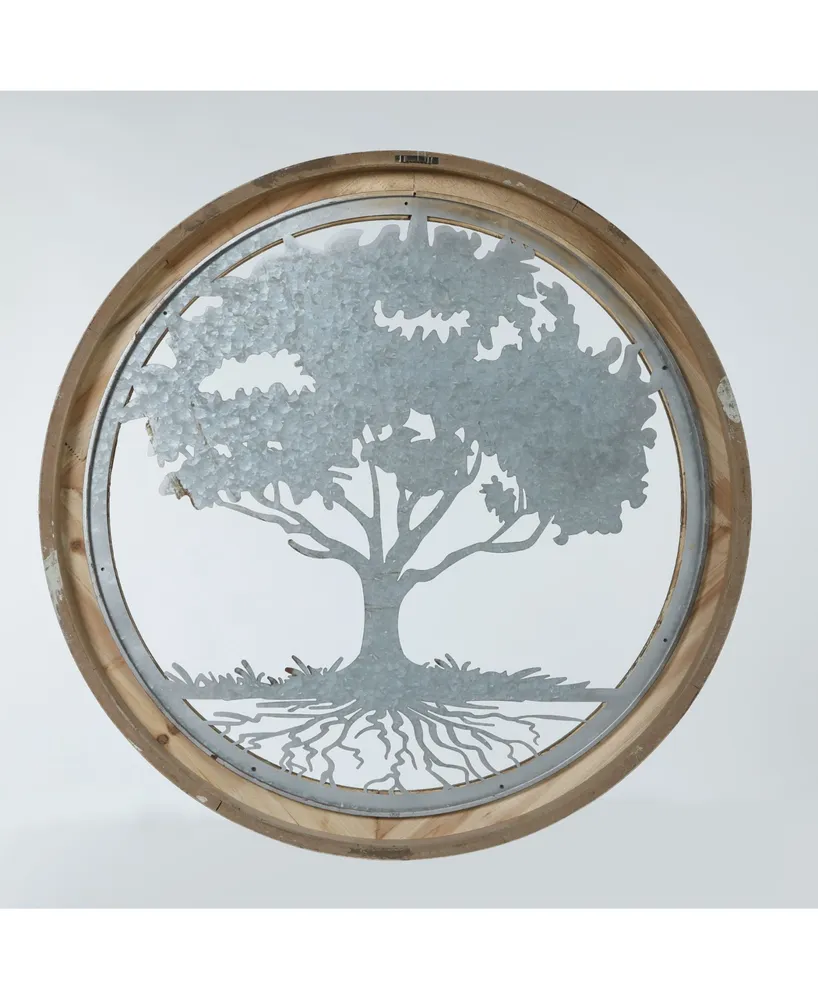 Luxen Home Metal Tree and Wood Frame Wall Decor