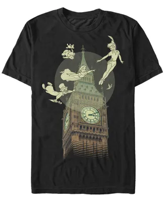 Disney Men's Peter Pan The Darlings Flying By Clock Tower Short Sleeve T-Shirt