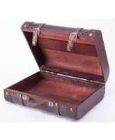 Vintiquewise Decorative Wooden Leather Suitcase