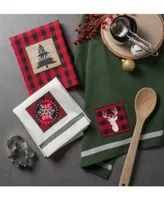 Design Imports Assorted Christmas Fireside Embellished Dishtowels Set