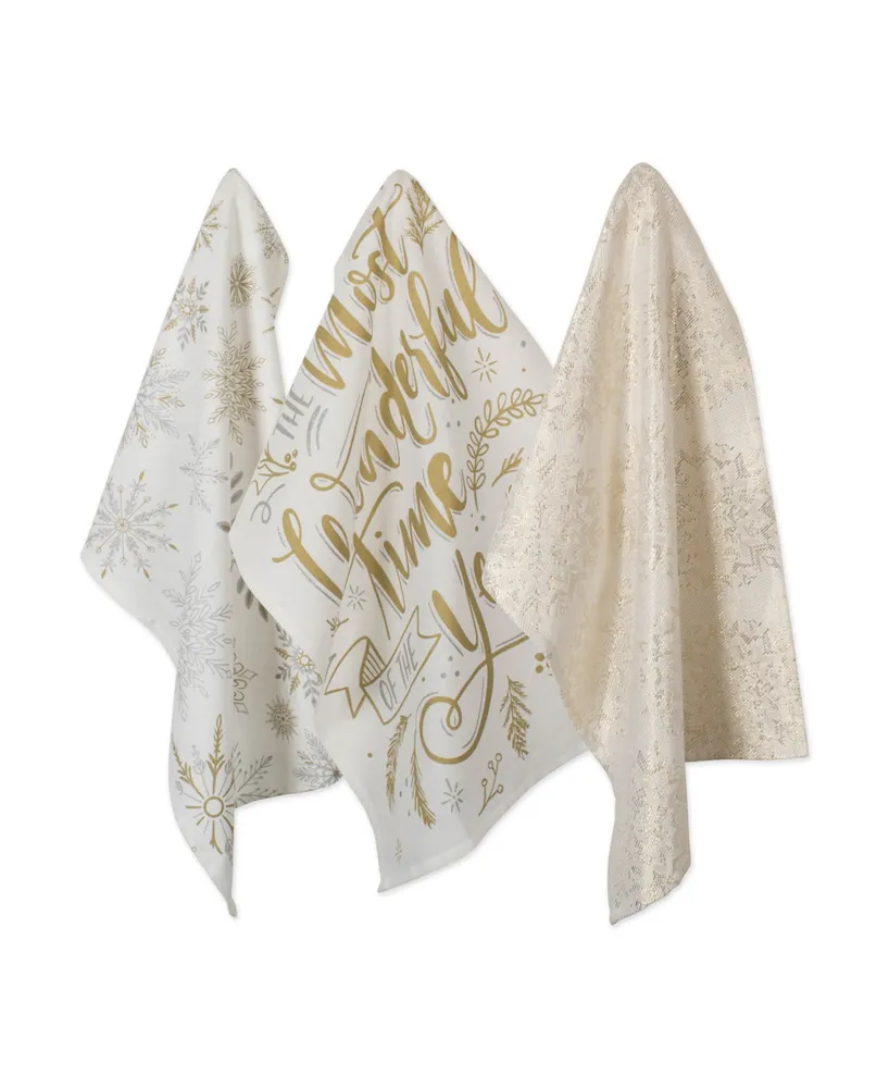 Design Imports Assorted Winter Sparkle Dishtowel Set - Off