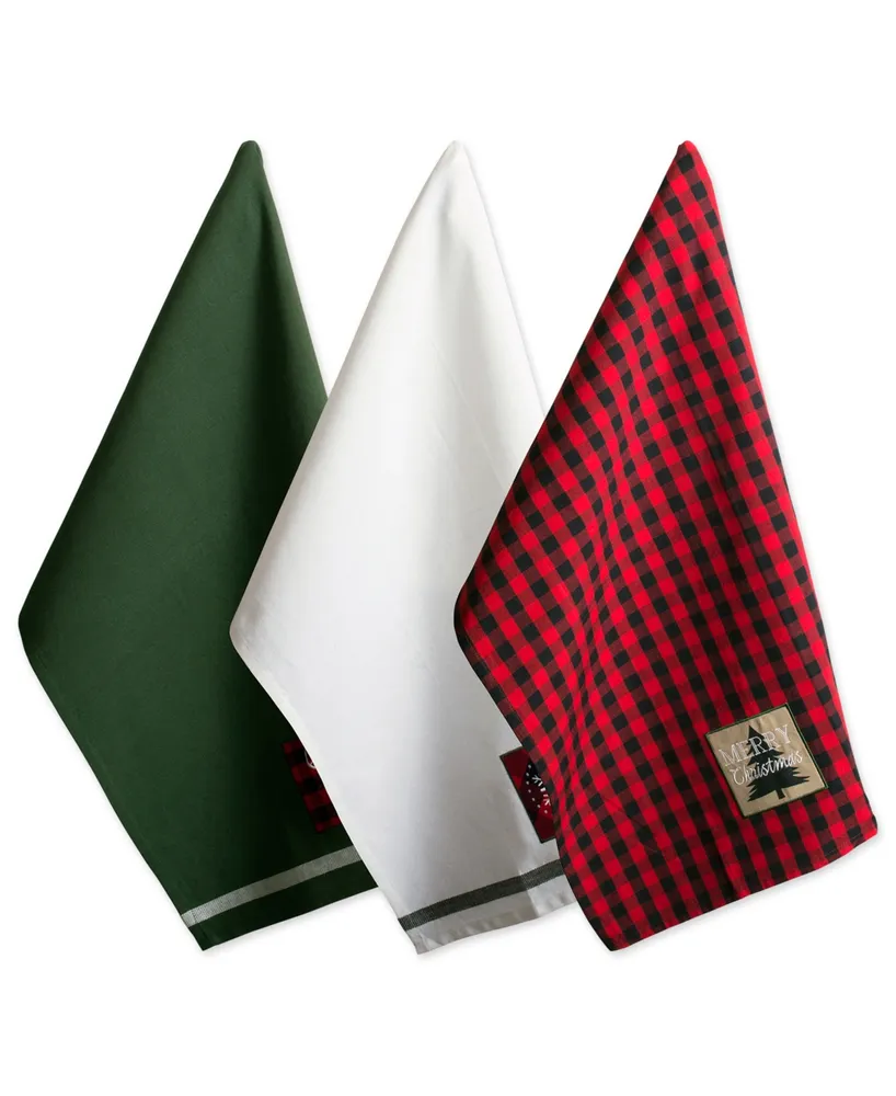 Design Imports Assorted Christmas Fireside Embellished Dishtowels Set