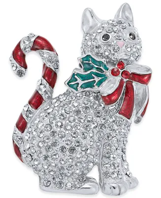 Holiday Lane Silver-Tone Pave Candy Cat Pin, Created for Macy's