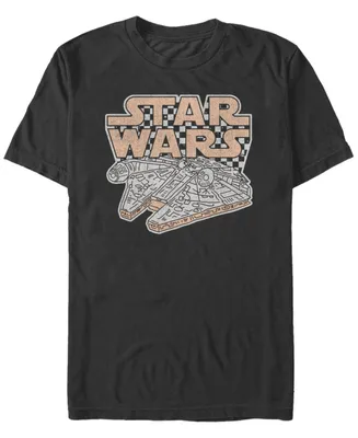 Star Wars Men's Classic Retro Checkered Millennium Falcon Short Sleeve T-Shirt