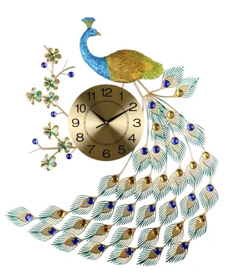 Three Star Peacock Metal Wall Clock