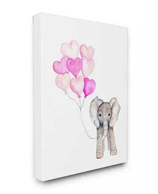 Stupell Industries Baby Elephant with Pink Heart Balloons Canvas Wall Art, 24" x 30"