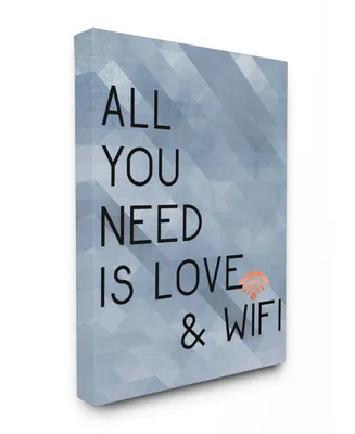 Stupell Industries All You Need is Love and WiFi Blue Typography Cavnas Wall Art, 16" x 20"