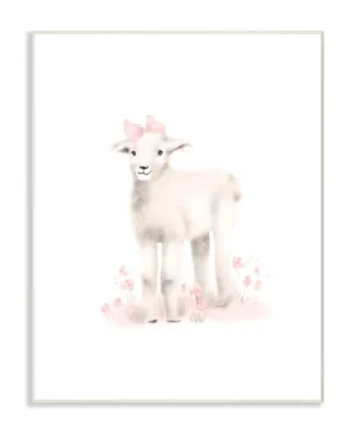 Stupell Industries Sweet Baby Lamb with Pink Bow Wall Plaque Art, 10" x 15"
