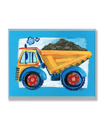 Stupell Industries The Kids Room Yellow Dump Truck with Blue Border Wall Plaque Art, 12.5" x 18.5"