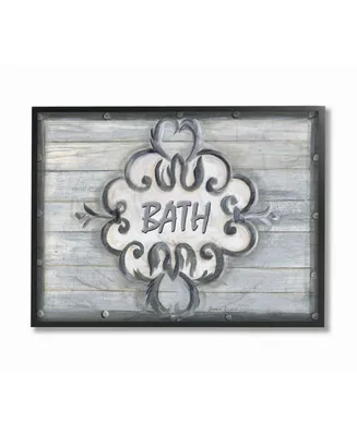 Stupell Industries Home Decor Collection Bath Gray Bead Board with Scroll Plaque Bathroom Framed Giclee Art