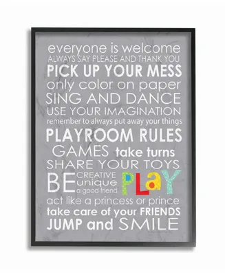 Stupell Industries Home Decor Everyone Is Welcome Playroom Rules on Gray Framed Giclee Art, 16" x 20"