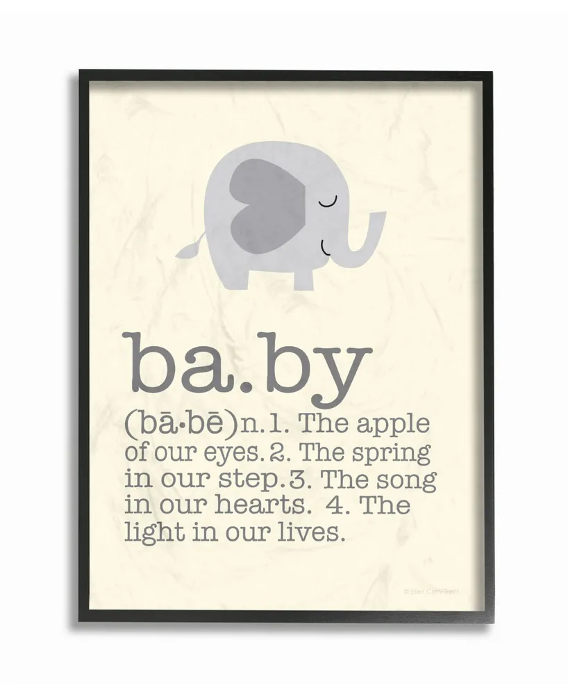Stupell Industries Home Decor Definition Of Baby with Gray Elephant Framed Giclee Art, 16" x 20"
