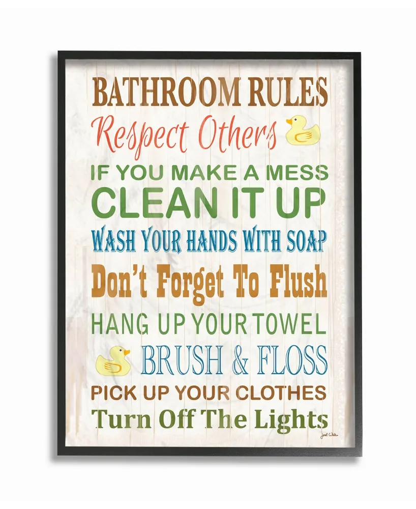 Stupell Industries Home Decor Bathroom Rules Typography Rubber Ducky Bathroom Framed Giclee Art, 16" x 20"