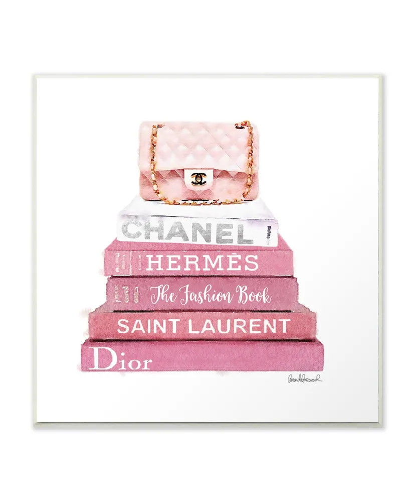 Stupell Industries Pink Book Stack Fashion Handbag Wall Plaque Art, 12" x 12"