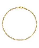 Flat Figaro Chain Ankle Bracelet in 14k Yellow Gold