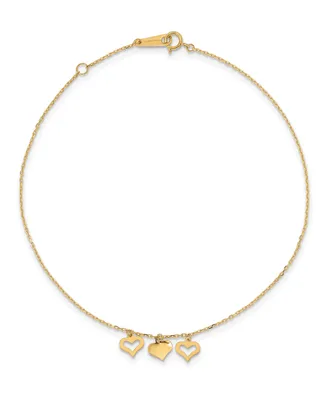 Three Heart Anklet in 14k Yellow Gold