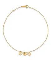Three Heart Anklet in 14k Yellow Gold