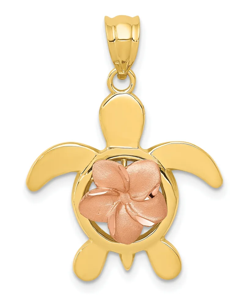 Plumeria Turtle Pendant in 14k Yellow and Rose Gold