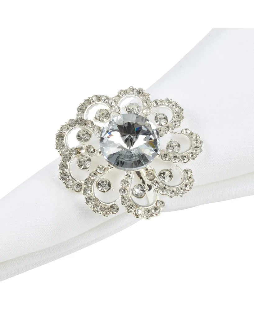 Saro Lifestyle Jeweled Floral Napkin Ring Set of 4, 1.5" x 1.5"