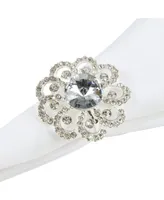 Saro Lifestyle Jeweled Floral Napkin Ring Set of 4, 1.5" x 1.5"