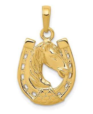 Horse Head in Horseshoe Pendant in 14k Yellow Gold