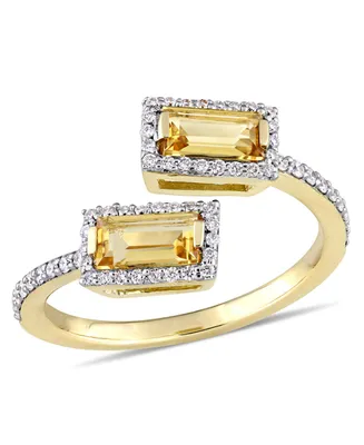 Baguette Cut Citrine (3/4 ct. t.w.) and Diamond (1/4 Open Ring 14k Yellow Gold