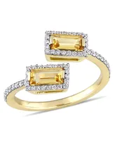 Baguette Cut Citrine (3/4 ct. t.w.) and Diamond (1/4 Open Ring 14k Yellow Gold