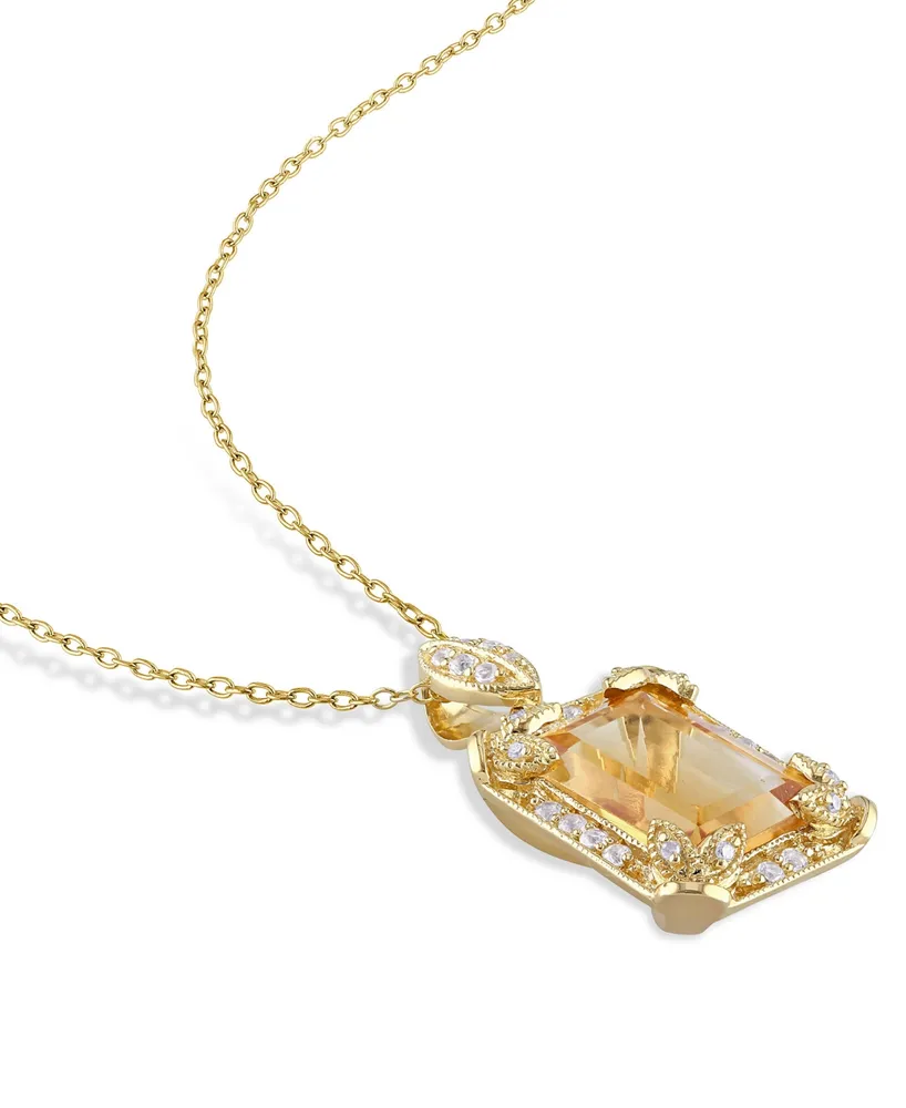 Citrine (6-1/4 ct. t.w.), White Topaz (1/2 ct. t.w.) and Diamond Accent Halo 18" Necklace in 18k Yellow Gold Over Sterling Silver