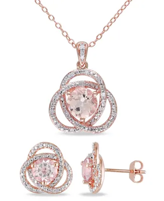Morganite (2-7/8 ct. t.w.) and Diamond (1/5 ct. t.w.) Trillium 2-Piece Earrings and Necklace Set in 18k Rose Gold Over Silver