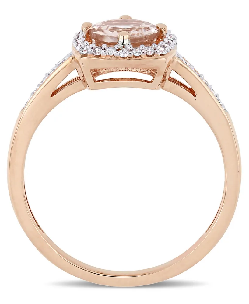 Morganite (4/5 ct. t.w.) and Diamond (1/7 Square Halo Ring 10k Rose Gold