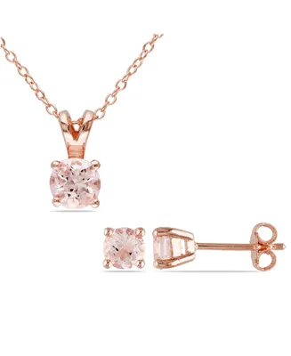 Morganite (1-4/5 ct. t.w.) Solitaire 2-Piece Necklace and Stud Earrings Set in 18k Rose Gold Over Silver