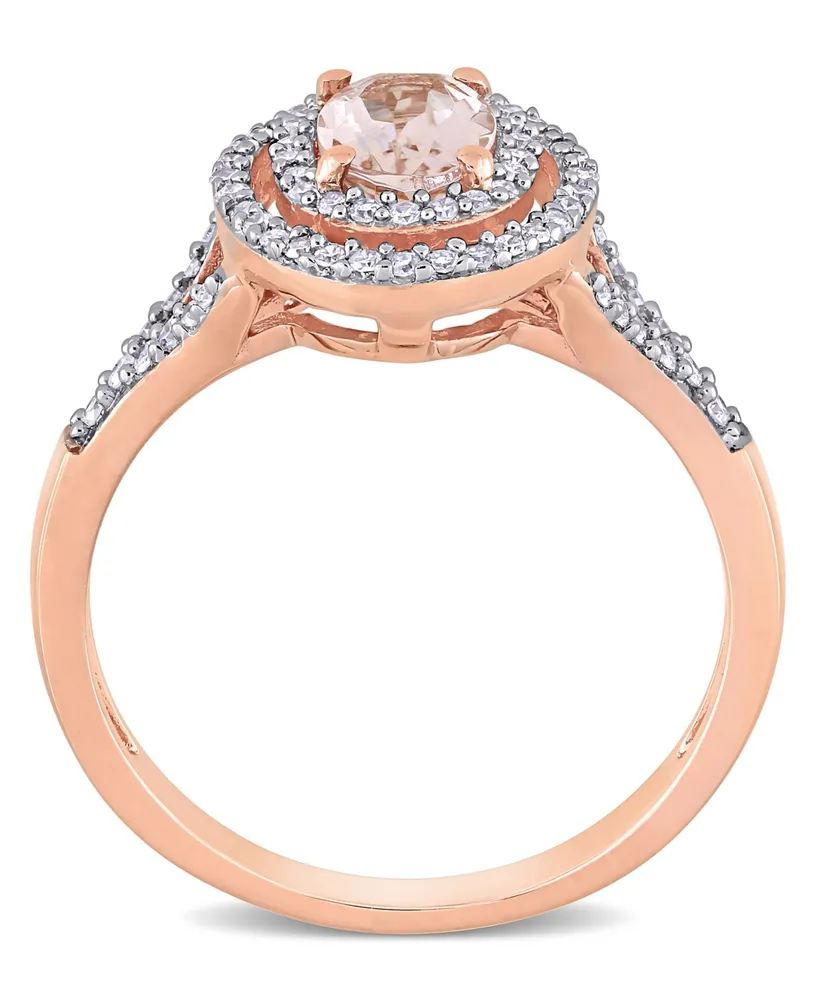 Morganite (3/4 ct. t.w.) and Diamond (1/4 Double Halo Ring 14k Rose Gold