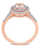 Morganite (3/4 ct. t.w.) and Diamond (1/4 Double Halo Ring 14k Rose Gold