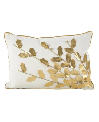Saro Lifestyle Metallic Poinsettia Branch Design Holiday Cotton Polyester Filled Throw Pillow, 12" x 18"