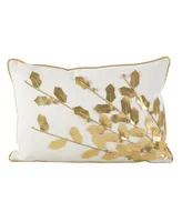 Saro Lifestyle Metallic Poinsettia Branch Design Holiday Cotton Polyester Filled Throw Pillow, 12" x 18"