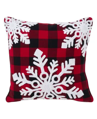 Saro Lifestyle 3 Snowflakes Buffalo Plaid Decorative Pillow, 18" x 18"