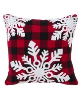 Saro Lifestyle 3 Snowflakes Buffalo Plaid Decorative Pillow, 18" x 18"